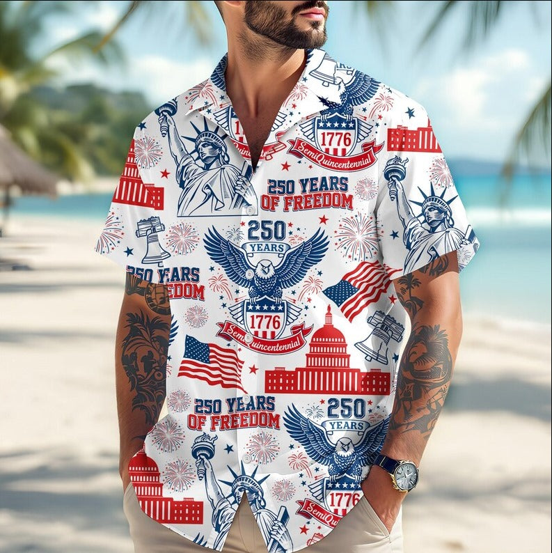 USA 250 Years Patriotic Eagle Hawaiian Shirt For Men Women